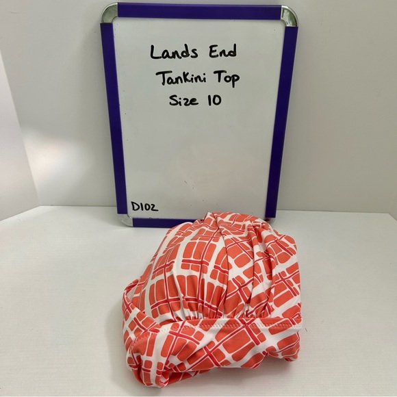 Land’s End Orange & White Ruching at Waist Lightly Padded Cups Tankini Top Sz 10 - Picture 14 of 15